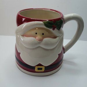 Earthenware Santa & Mistletoe Large Christmas Coffee Mug Red White Black Green